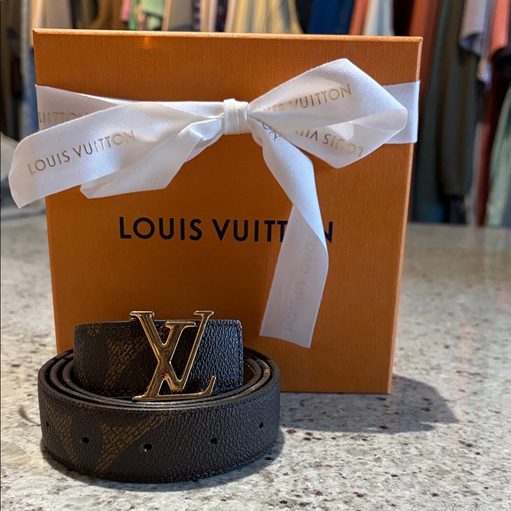 Louis Vuitton Dark Belt with Gold LV Buckle